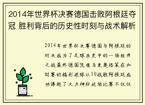 2014年世界杯决赛德国击败阿根廷夺冠 胜利背后的历史性时刻与战术解析