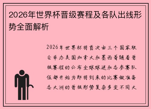 2026年世界杯晋级赛程及各队出线形势全面解析